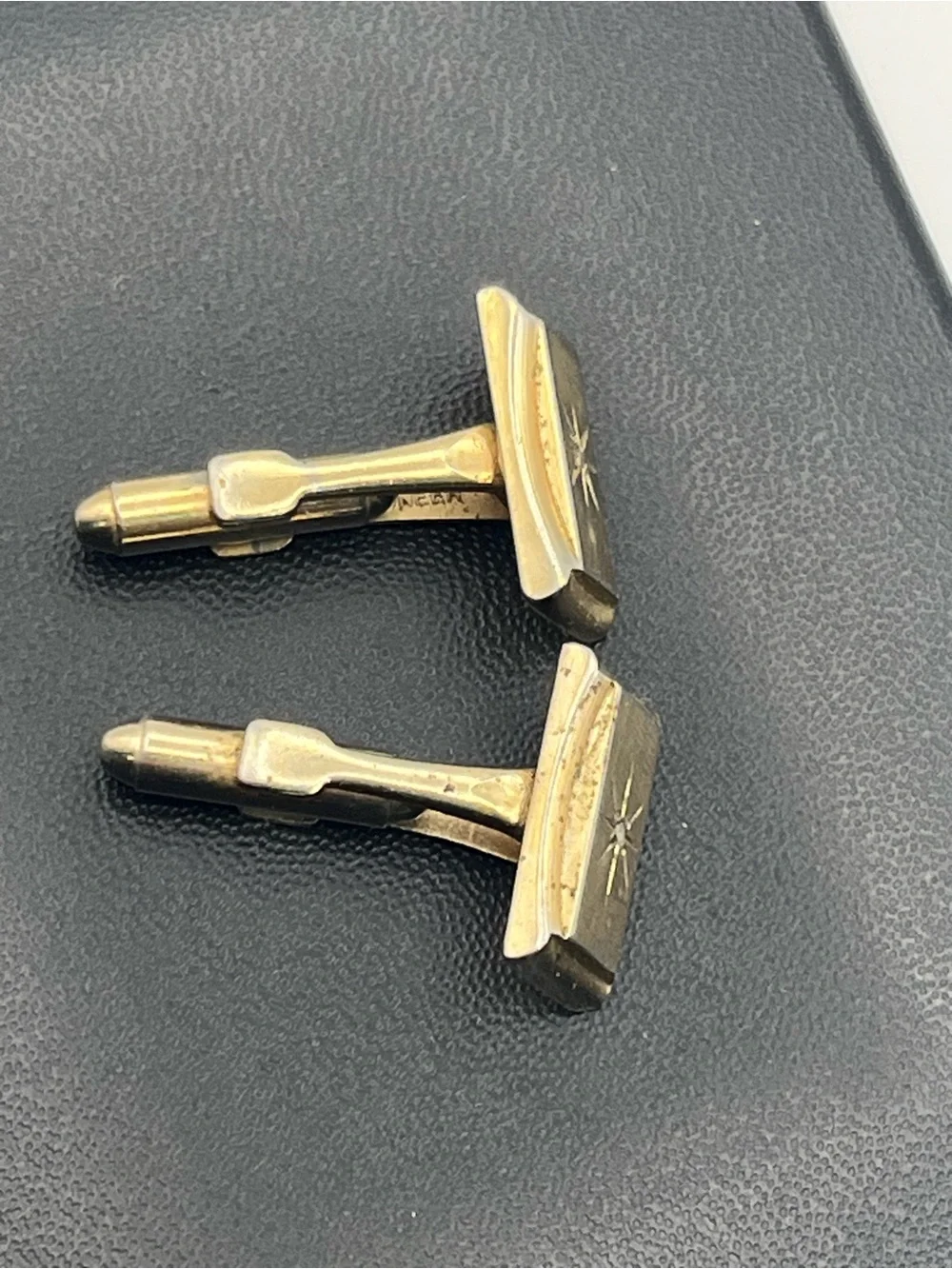 MCM atomic starburst Pioneer gold tone diamond chip vintage cufflinks 1960’s